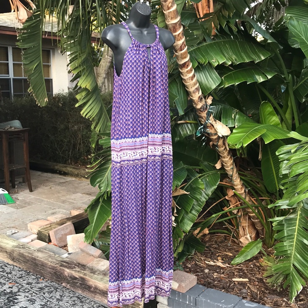 BCBG drop waist block print halter column dress - image 1